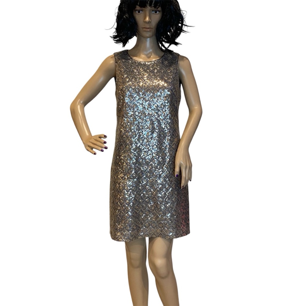Banana Republic Gold and Silver Sequins Sleeveless Party Cocktail Dress Sz 4 EUC